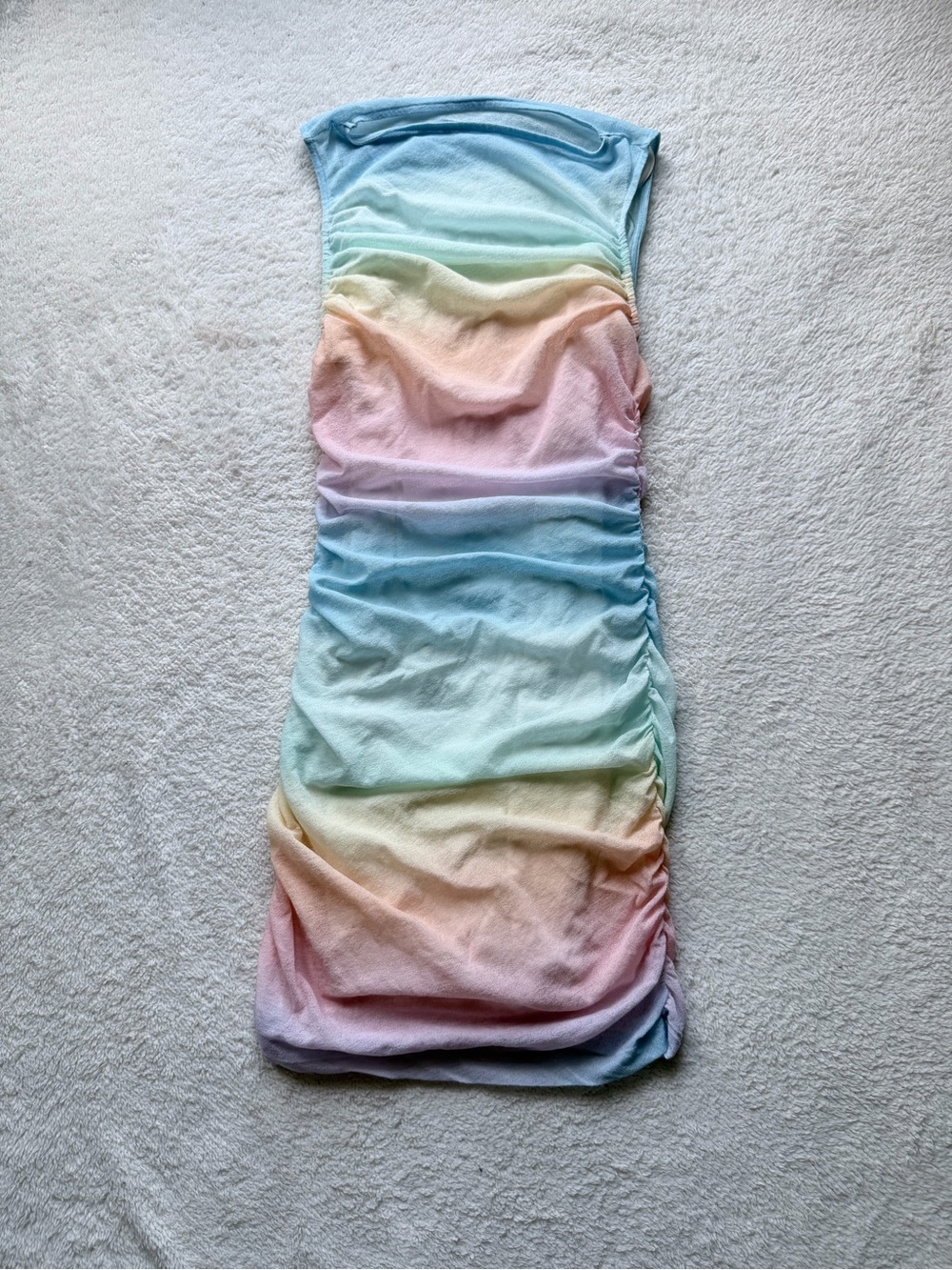 Abercrombie & Fitch Pastel Rainbow Ruched Midi Dress - Blue, Pink, Yellow, Green